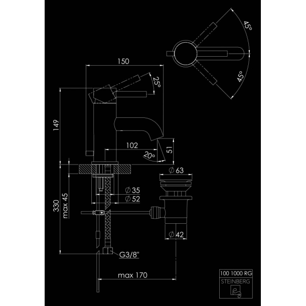 Steinberg servantbatteri 100 rose gull