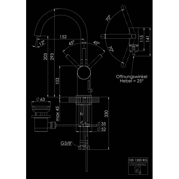 Steinberg servantbatteri 100 rose gull