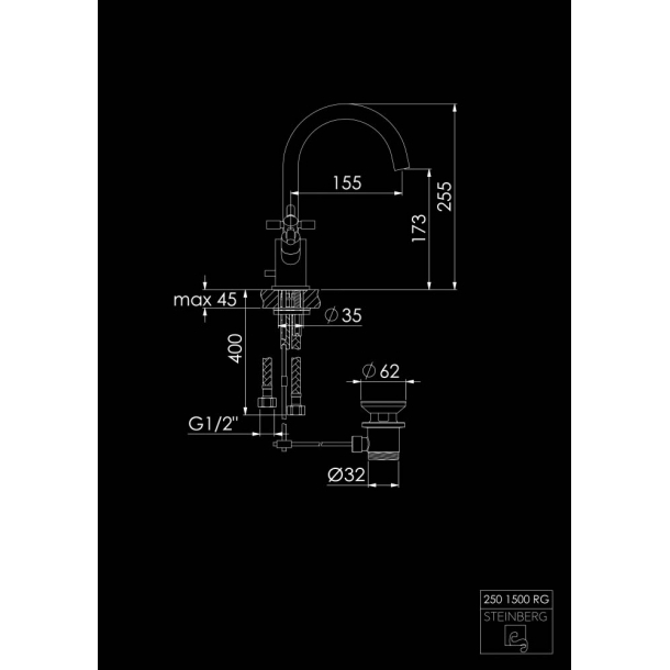 Steinberg servantbatteri 250 rose gull med �pop-up�-avl�p