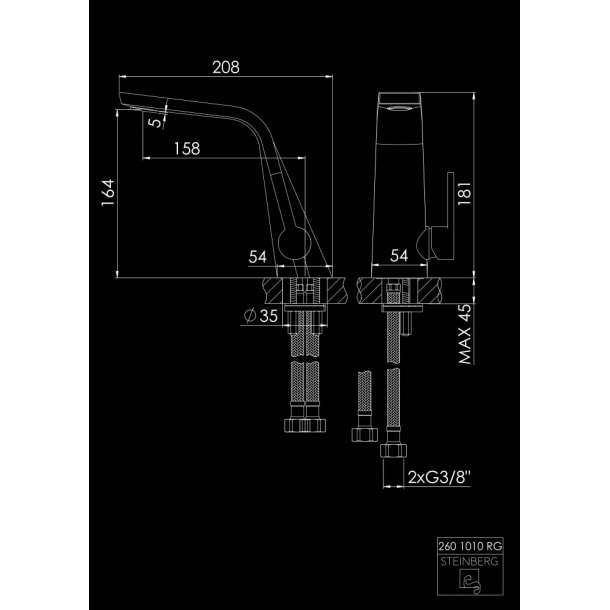 Steinberg servantbatteri 260 rose gull