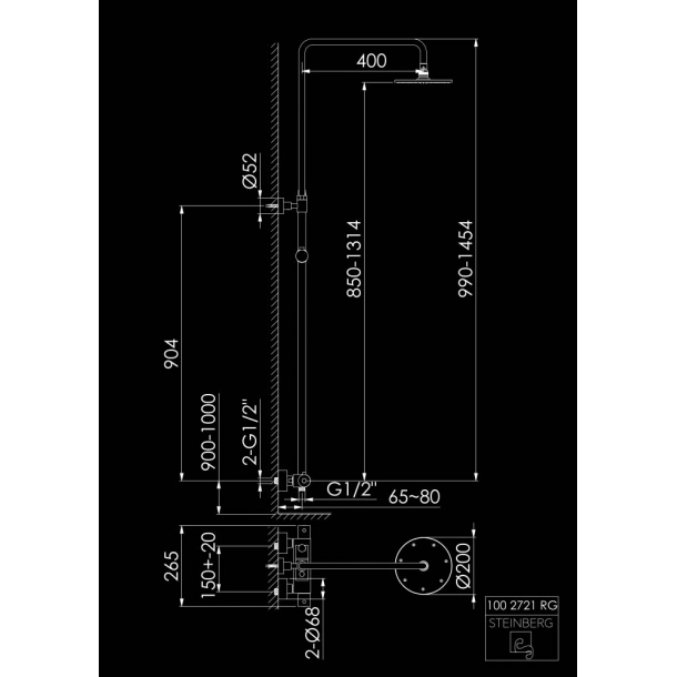 Steinberg termostatisk dusjsett 100 rose gull