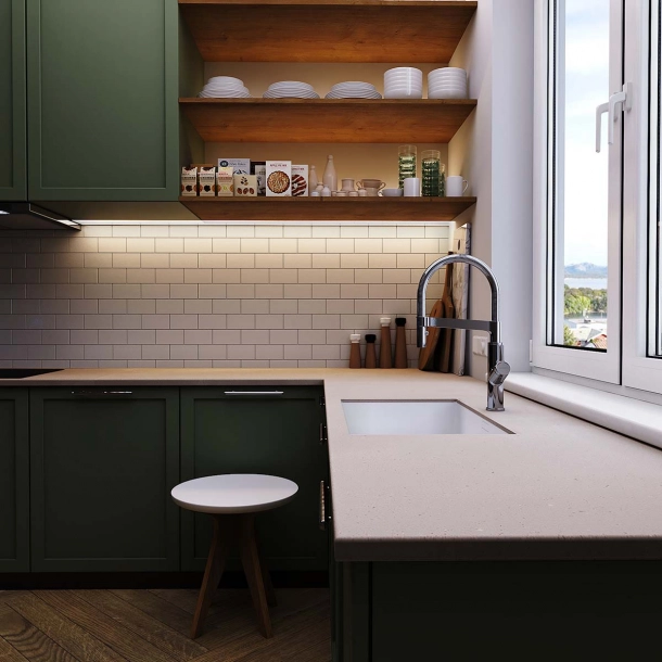 Corian� benkeplate Neutral Concrete L&minus;formet
